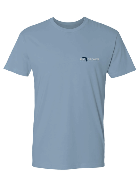 FloGrown FGM-1907 Mens Mahi Mahi Jump Tee Light Blue front view. If you need any assistance with this item or the purchase of this item please call us at five six one seven four eight eight eight zero one Monday through Saturday 10:00a.m EST to 8:00 p.m EST