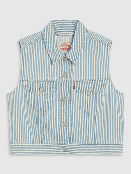 Levi's A74370007 Womens Handy Woman Trucker XS Vest Light Wash front view. If you need any assistance with this item or the purchase of this item please call us at five six one seven four eight eight eight zero one Monday through Saturday 10:00a.m EST to 8:00 p.m EST