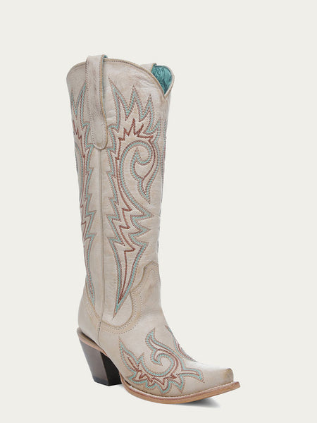 Corral Z5371 Ladies Embroidery Snip Toe Boot Bone side / front view. If you need any assistance with this item or the purchase of this item please call us at five six one seven four eight eight eight zero one Monday through Saturday 10:00a.m EST to 8:00 p.m EST