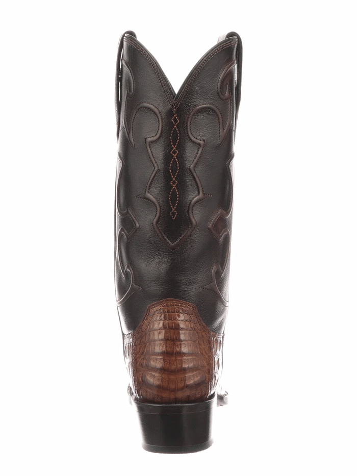 Lucchese M1635.R4 Mens Charles Belly Caiman Boots Sienna Dark Brown front and side view of pair. If you need any assistance with this item or the purchase of this item please call us at five six one seven four eight eight eight zero one Monday through Saturday 10:00a.m EST to 8:00 p.m EST