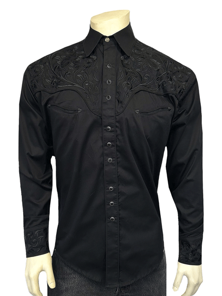 Rockmount 6859-BLK Mens Vintage Tooling Embroidered Western Shirt Black front view. If you need any assistance with this item or the purchase of this item please call us at five six one seven four eight eight eight zero one Monday through Saturday 10:00a.m EST to 8:00 p.m EST
