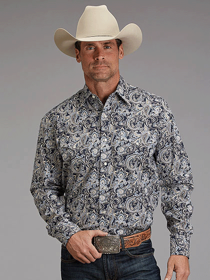 Stetson 11-001-0425-2051 Mens Paisley Print Western Shirt Blue Stetson 11-001-0425-2051 Mens Paisley Print Western Shirt Blue