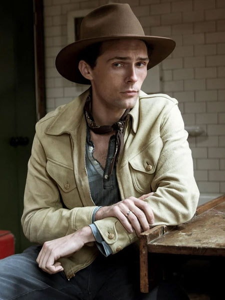 Stetson SFDUNEB163911 DUNE 5X Gun Club Hat Acorn Bark on model. If you need any assistance with this item or the purchase of this item please call us at five six one seven four eight eight eight zero one Monday through Saturday 10:00a.m EST to 8:00 p.m EST