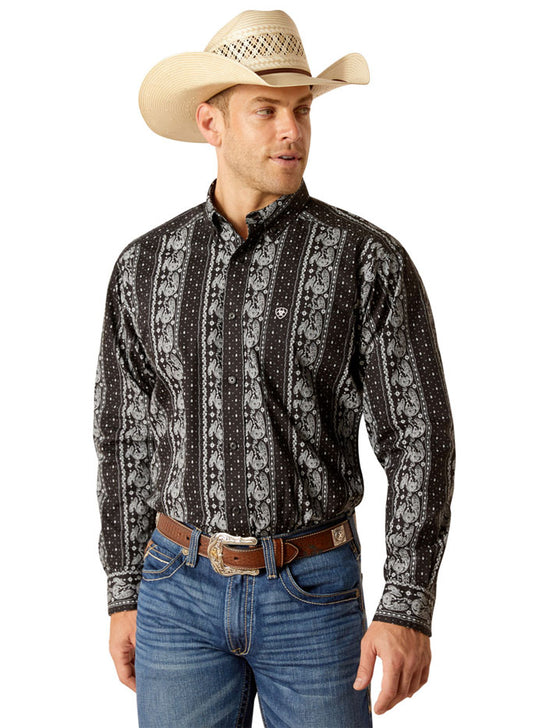 Ariat 10051460 Mens Jared Classic Fit Shirt Black front view. If you need any assistance with this item or the purchase of this item please call us at five six one seven four eight eight eight zero one Monday through Saturday 10:00a.m EST to 8:00 p.m EST