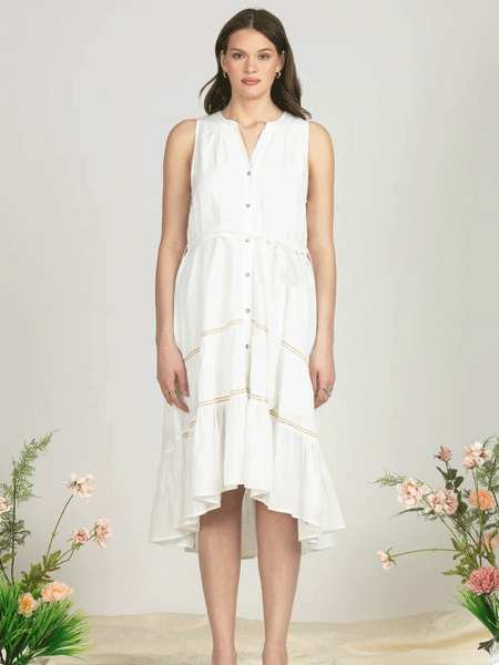 Miss Me MD1733T Womens Sleeveless Button Down Midi Dress White front view. If you need any assistance with this item or the purchase of this item please call us at five six one seven four eight eight eight zero one Monday through Saturday 10:00a.m EST to 8:00 p.m EST
