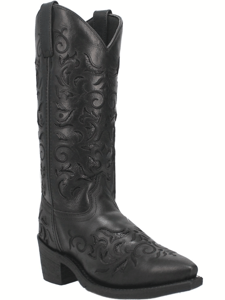 Laredo 52450 Womens Night Sky Leather Boot Black front and side view. If you need any assistance with this item or the purchase of this item please call us at five six one seven four eight eight eight zero one Monday through Saturday 10:00a.m EST to 8:00 p.m EST