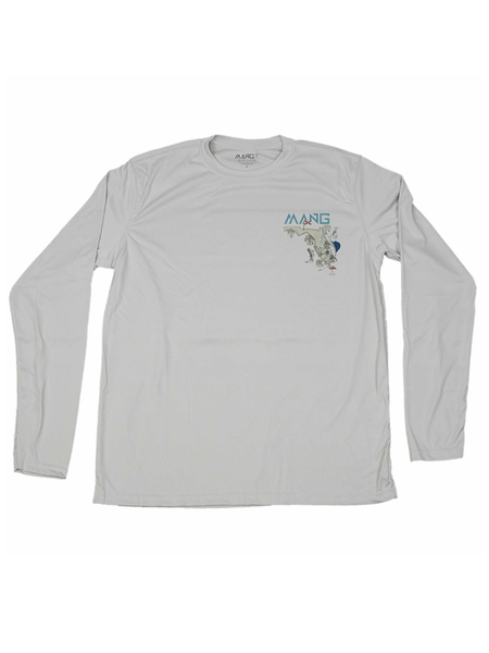 MANG MP1343LS Mens Restore the Flow 2.0 Long Sleeve Performance Tee Pearl Gray front view. If you need any assistance with this item or the purchase of this item please call us at five six one seven four eight eight eight zero one Monday through Saturday 10:00a.m EST to 8:00 p.m EST