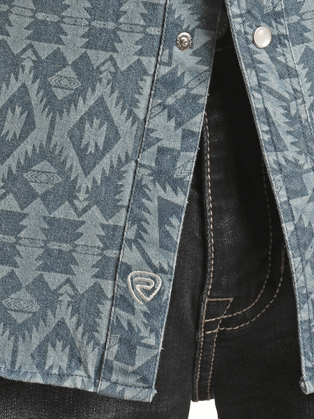 Rock & Roll Denim BMN2S02671 Mens Aztec Print Long Sleeve Western Shirt Blue close up of fabric . If you need any assistance with this item or the purchase of this item please call us at five six one seven four eight eight eight zero one Monday through Saturday 10:00a.m EST to 8:00 p.m EST