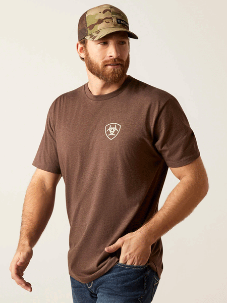 Ariat 10047589 Mens Tonal Flag T-Shirt Brown Heather front view. If you need any assistance with this item or the purchase of this item please call us at five six one seven four eight eight eight zero one Monday through Saturday 10:00a.m EST to 8:00 p.m EST