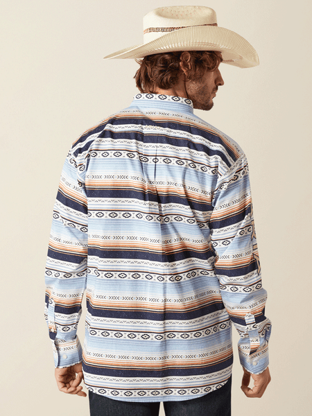 Ariat 10054747 Mens Team Deacon Classic Fit Shirt Aztec Print Light Blue back view. If you need any assistance with this item or the purchase of this item please call us at five six one seven four eight eight eight zero one Monday through Saturday 10:00a.m EST to 8:00 p.m EST