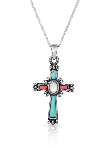 Montana Silversmiths NC4911 Womens Faith Beaming Cross Necklace Silver Multicolor front view. If you need any assistance with this item or the purchase of this item please call us at five six one seven four eight eight eight zero one Monday through Saturday 10:00a.m EST to 8:00 p.m EST