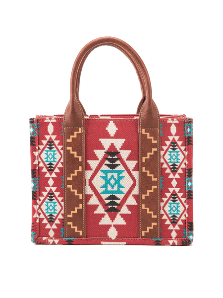 Wrangler WG2203-8120SBDY Womens Southwestern Print Small Canvas Crossbody Tote Burgundy Red back view. If you need any assistance with this item or the purchase of this item please call us at five six one seven four eight eight eight zero one Monday through Saturday 10:00a.m EST to 8:00 p.m EST