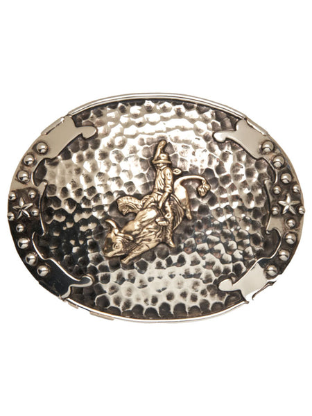 AndWest HC571 Escalante Bull Rider Buckle Antique Gold And Silver front view. If you need any assistance with this item or the purchase of this item please call us at five six one seven four eight eight eight zero one Monday through Saturday 10:00a.m EST to 8:00 p.m EST