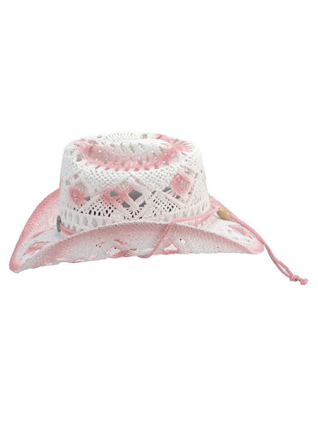Bullhide 5097 FONTANA Kids Toyo Straw Hat Pink side view. If you need any assistance with this item or the purchase of this item please call us at five six one seven four eight eight eight zero one Monday through Saturday 10:00a.m EST to 8:00 p.m EST