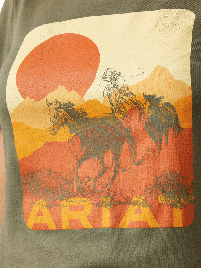 Ariat 10045466 Womens Mustang Fever Short Sleeve Tee Military Heather front view. If you need any assistance with this item or the purchase of this item please call us at five six one seven four eight eight eight zero one Monday through Saturday 10:00a.m EST to 8:00 p.m EST
