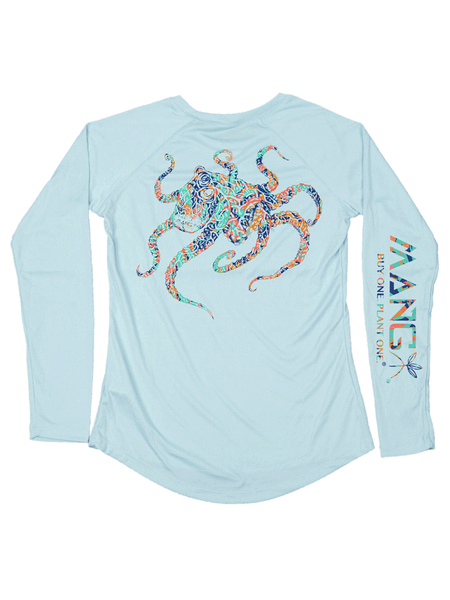 MANG WP1116LS Womens Coral Restoration Octamang Long Sleeve Performance Tee Arctic Blue back view. If you need any assistance with this item or the purchase of this item please call us at five six one seven four eight eight eight zero one Monday through Saturday 10:00a.m EST to 8:00 p.m EST