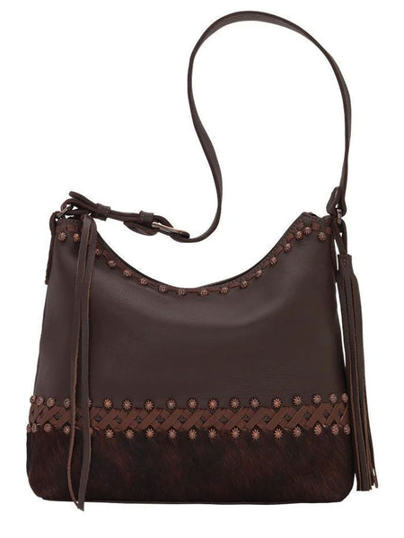 American West 1038381 Ladies Wild Horses Zip Top Shoulder Bag Brindle Hair On front view. If you need any assistance with this item or the purchase of this item please call us at five six one seven four eight eight eight zero one Monday through Saturday 10:00a.m EST to 8:00 p.m EST