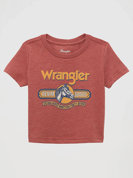 Wrangler 112361878 Infants Short Sleeve Graphic T-Shirt Rust front view. If you need any assistance with this item or the purchase of this item please call us at five six one seven four eight eight eight zero one Monday through Saturday 10:00a.m EST to 8:00 p.m EST