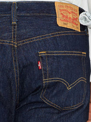 Levi’s 005010115 Mens 501 Original Fit Jeans Rinse Dark Wash back pocket close up. If you need any assistance with this item or the purchase of this item please call us at five six one seven four eight eight eight zero one Monday through Saturday 10:00a.m EST to 8:00 p.m EST