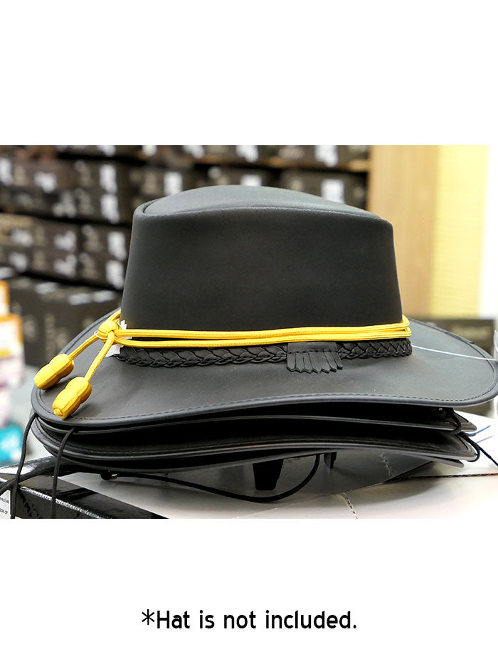 Double S 0247018 Calvary Style Hatband Yellow close up on hat. If you need any assistance with this item or the purchase of this item please call us at five six one seven four eight eight eight zero one Monday through Saturday 10:00a.m EST to 8:00 p.m EST