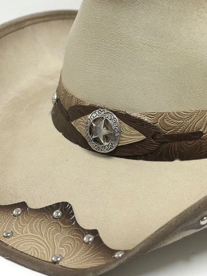 Bullhide KICK THE DUST OFF 0738BC Faux Felt Western Hat Buckskin side and front view  If you need any assistance with this item or the purchase of this item please call us at five six one seven four eight eight eight zero one Monday through Satuday 10:00 a.m. EST to 8:00 p.m. EST