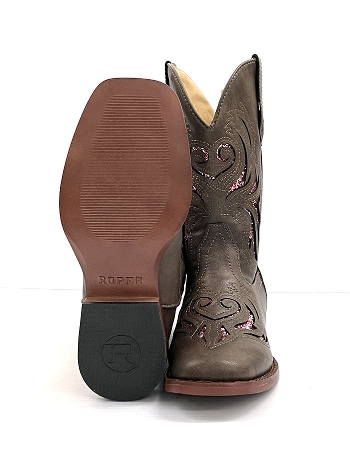 Roper 09-018-1901-2015BR Kids Glitter Breeze Square Toe Western Boots Brown front and back. If you need any assistance with this item or the purchase of this item please call us at five six one seven four eight eight eight zero one Monday through Saturday 10:00a.m EST to 8:00 p.m EST