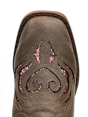 Roper 09-018-1901-2015BR Kids Glitter Breeze Square Toe Western Boots Brown toe view. If you need any assistance with this item or the purchase of this item please call us at five six one seven four eight eight eight zero one Monday through Saturday 10:00a.m EST to 8:00 p.m EST