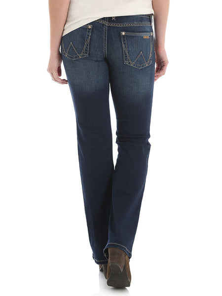 Wrangler 09MWZHT Womens Retro Mae Mid Rise Boot Cut Jeans HT Wash back view. If you need any assistance with this item or the purchase of this item please call us at five six one seven four eight eight eight zero one Monday through Saturday 10:00a.m EST to 8:00 p.m EST