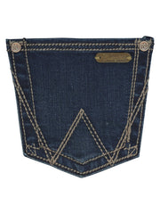 Wrangler 09MWZHT Womens Retro Mae Mid Rise Boot Cut Jeans HT Wash pocket view. If you need any assistance with this item or the purchase of this item please call us at five six one seven four eight eight eight zero one Monday through Saturday 10:00a.m EST to 8:00 p.m EST