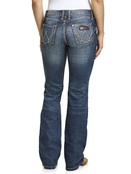 Wrangler 09MWZMS Womens Retro Mae Mid-Rise Bootcut Jeans Dark Wash Back Full. If you need any assistance with this item or the purchase of this item please call us at five six one seven four eight eight eight zero one Monday through Saturday 10:00a.m EST to 8:00 p.m EST