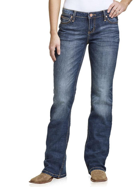 Wrangler 09MWZMS Womens Retro Mae Mid-Rise Bootcut Jeans Dark Wash Front Full.If you need any assistance with this item or the purchase of this item please call us at five six one seven four eight eight eight zero one Monday through Saturday 10:00a.m EST to 8:00 p.m EST