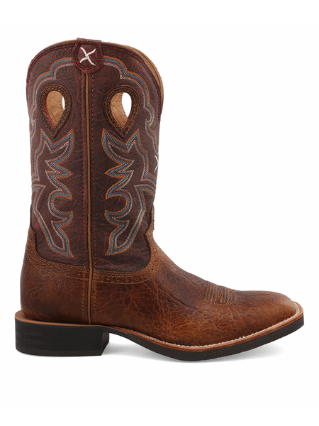 Twisted X MRS0065 Mens Ruff Stock Western Work Boot Peanut Burgundy side view. If you need any assistance with this item or the purchase of this item please call us at five six one seven four eight eight eight zero one Monday through Saturday 10:00a.m EST to 8:00 p.m EST