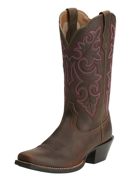 Ariat 10014172 Womens Round Up Square Toe Western Boot Powder Brown side and front view. If you need any assistance with this item or the purchase of this item please call us at five six one seven four eight eight eight zero one Monday through Saturday 10:00a.m EST to 8:00 p.m EST