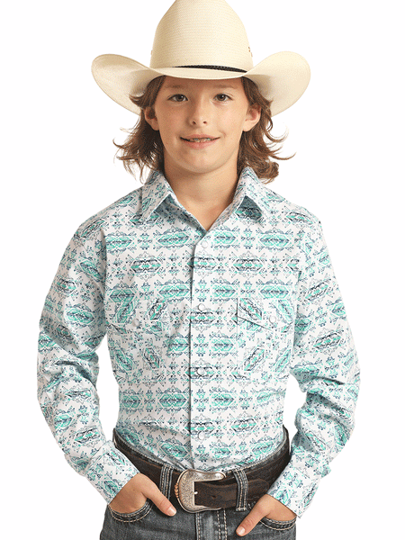 Panhandle R2S3254 Kids Long Sleeve Snap Shirt Turquoise front view