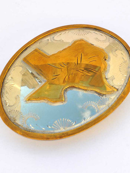 Johnson & Held JHTEXAS Nickle Silver Texas State Handcrafted Belt Buckle front close up. If you need any assistance with this item or the purchase of this item please call us at five six one seven four eight eight eight zero one Monday through Saturday 10:00a.m EST to 8:00 p.m EST