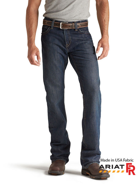 Ariat 10012555 Mens FR M4 Relaxed Basic Boot Cut Jean Shale front view. If you need any assistance with this item or the purchase of this item please call us at five six one seven four eight eight eight zero one Monday through Saturday 10:00a.m EST to 8:00 p.m EST