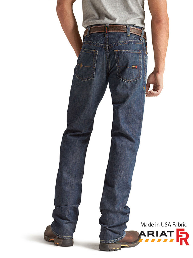Ariat 10012555 Mens FR M4 Relaxed Basic Boot Cut Jean Shale front view. If you need any assistance with this item or the purchase of this item please call us at five six one seven four eight eight eight zero one Monday through Saturday 10:00a.m EST to 8:00 p.m EST