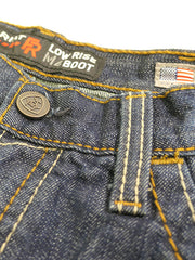 Ariat 10012555 Mens FR M4 Relaxed Basic Boot Cut Jean Shale front close up. If you need any assistance with this item or the purchase of this item please call us at five six one seven four eight eight eight zero one Monday through Saturday 10:00a.m EST to 8:00 p.m EST
