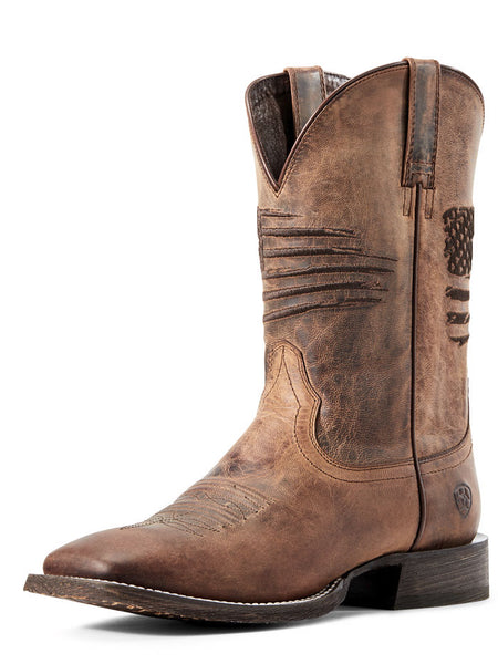 Ariat 10029699 Mens Circuit Patriot Embroidery Flag Western Boot Tan side front. If you need any assistance with this item or the purchase of this item please call us at five six one seven four eight eight eight zero one Monday through Saturday 10:00a.m EST to 8:00 p.m EST