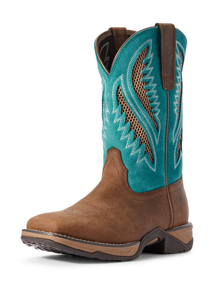 Ariat 10031665 Womens Anthem VentTEK Square Toe Boot Turquoise Chocolate front and side view. If you need any assistance with this item or the purchase of this item please call us at five six one seven four eight eight eight zero one Monday through Saturday 10:00a.m EST to 8:00 p.m EST