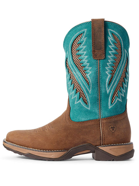 Ariat 10031665 Womens Anthem VentTEK Square Toe Boot Turquoise Chocolate side view. If you need any assistance with this item or the purchase of this item please call us at five six one seven four eight eight eight zero one Monday through Saturday 10:00a.m EST to 8:00 p.m EST