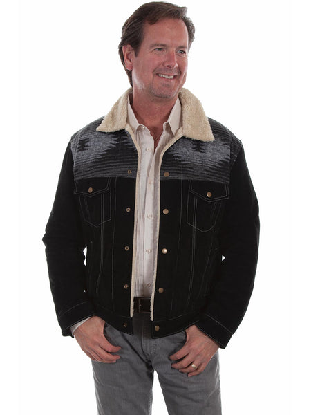 Scully 1015-19 Mens Boar Suede Western Jean Jacket Black front view. If you need any assistance with this item or the purchase of this item please call us at five six one seven four eight eight eight zero one Monday through Saturday 10:00a.m EST to 8:00 p.m EST
