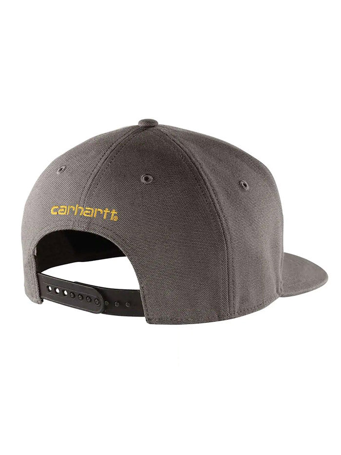 Carhartt 101604-039 Firm Duck Flat Brim Cap Gravel front view. If you need any assistance with this item or the purchase of this item please call us at five six one seven four eight eight eight zero one Monday through Saturday 10:00a.m EST to 8:00 p.m EST