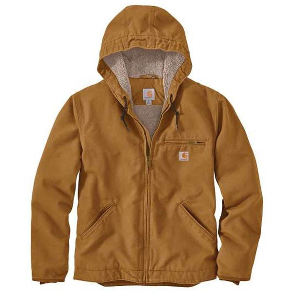 Carhartt 104392-BRN Mens Washed Duck Sherpa Lined Jacket Brown front view. If you need any assistance with this item or the purchase of this item please call us at five six one seven four eight eight eight zero one Monday through Saturday 10:00a.m EST to 8:00 p.m EST