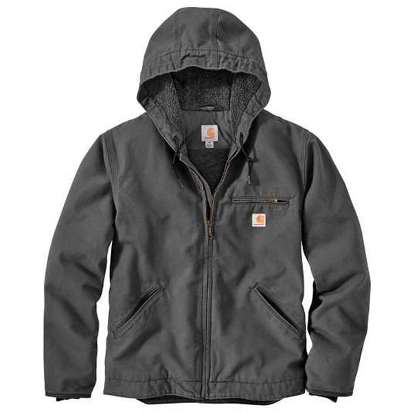 Carhartt 104392-GVL Mens Washed Duck Sherpa Lined Jacket Gravel front view. If you need any assistance with this item or the purchase of this item please call us at five six one seven four eight eight eight zero one Monday through Saturday 10:00a.m EST to 8:00 p.m EST