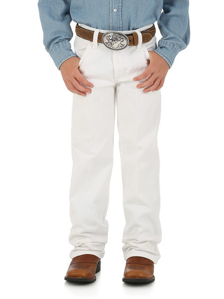 Wrangler 13MWBWI Kids ProRodeo Cowboy Cut Original Fit Jean White front view. If you need any assistance with this item or the purchase of this item please call us at five six one seven four eight eight eight zero one Monday through Saturday 10:00a.m EST to 8:00 p.m EST