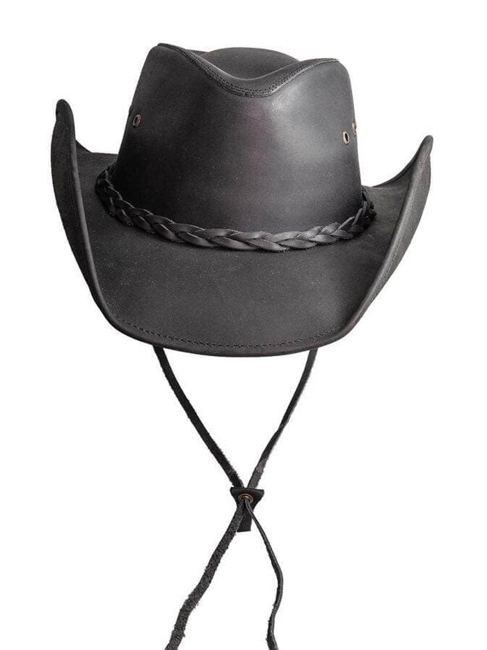 American Hat Makers HOLLYWOOD Leather Cowboy Hat Black side and front view. If you need any assistance with this item or the purchase of this item please call us at five six one seven four eight eight eight zero one Monday through Saturday 10:00a.m EST to 8:00 p.m EST