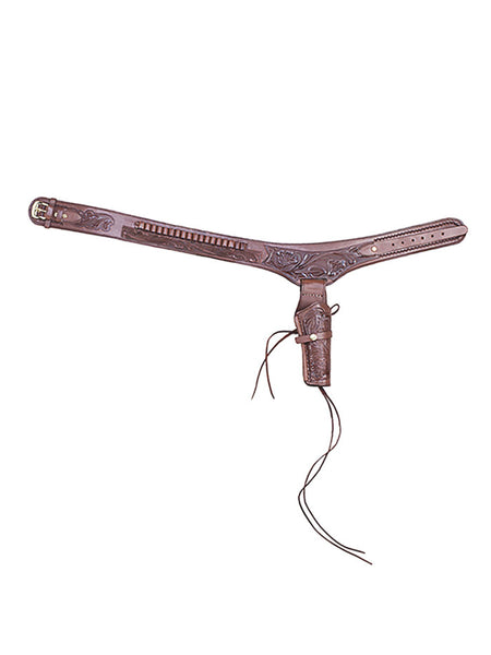 Western Express GB-45CHOC Tooled Leather Single Holster Belt Chocolate front view. If you need any assistance with this item or the purchase of this item please call us at five six one seven four eight eight eight zero one Monday through Saturday 10:00a.m EST to 8:00 p.m EST