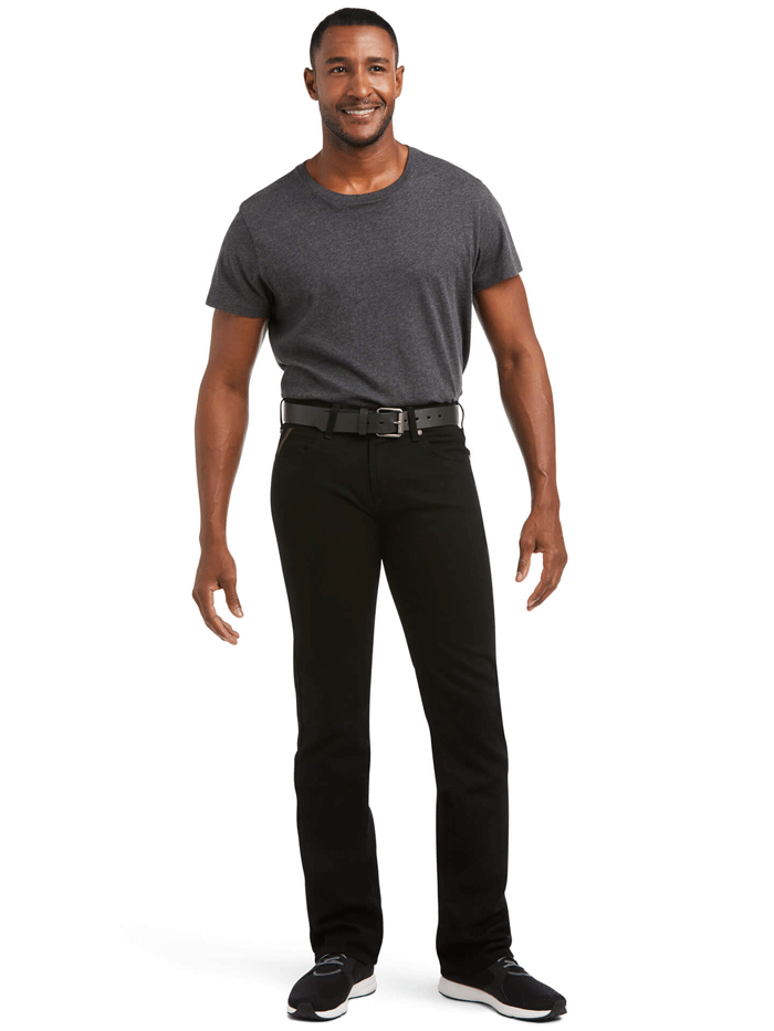 Ariat 10037890 Mens M7 Slim Legacy Straight Jean Black front view. If you need any assistance with this item or the purchase of this item please call us at five six one seven four eight eight eight zero one Monday through Saturday 10:00a.m EST to 8:00 p.m EST