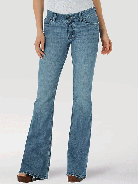 Wrangler 1009MWFNT Womens Retro Mae Mid-Rise Flare Jeans Tori front view. If you need any assistance with this item or the purchase of this item please call us at five six one seven four eight eight eight zero one Monday through Saturday 10:00a.m EST to 8:00 p.m EST